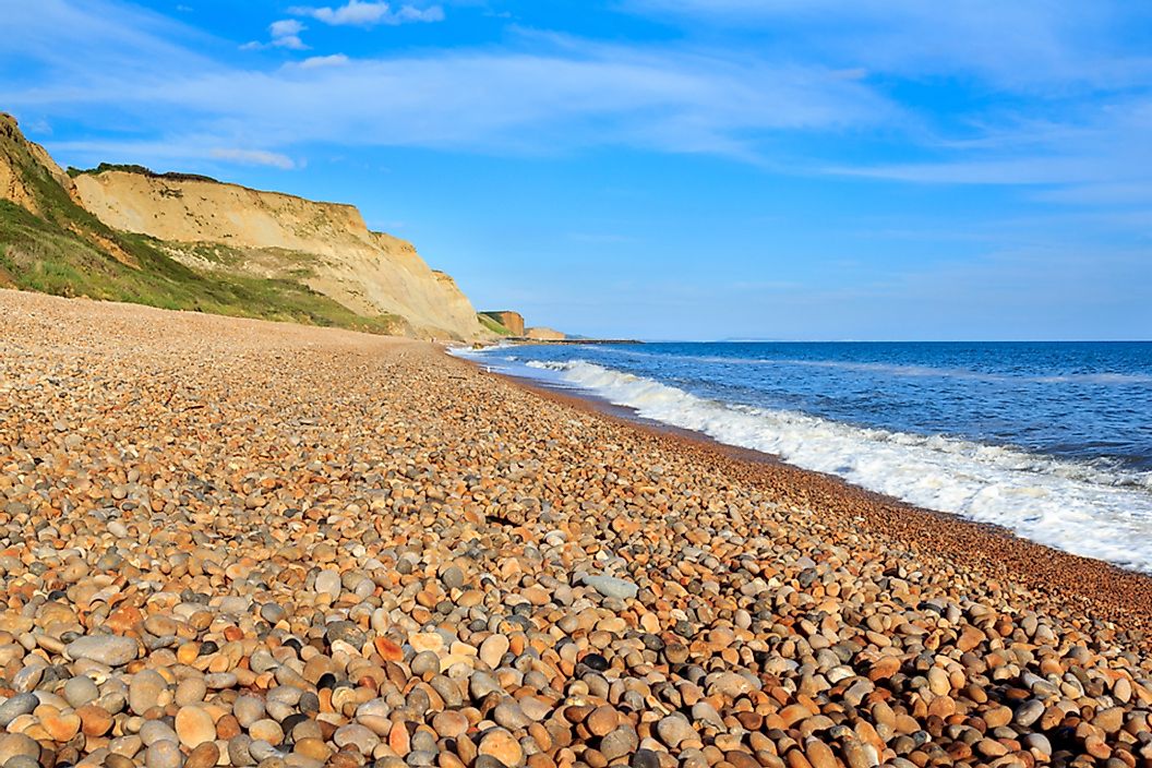 A shingle beach in Dorset, England.