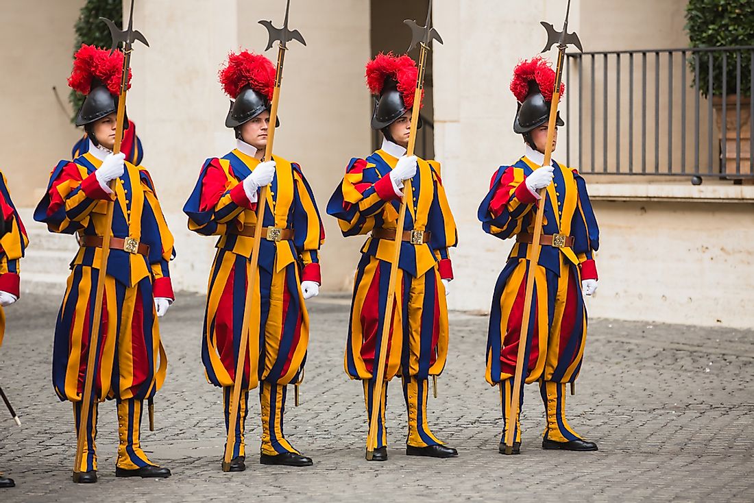 The Papal Swiss Guard in Vatican City.  Editorial credit: Drop of Light / Shutterstock.com. 
