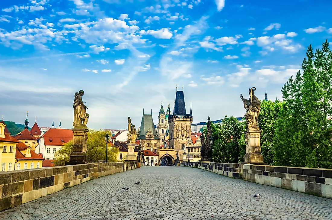 Prague with the Charles Bridge in the foreground. 