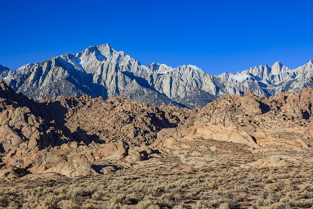 Lone Pine Peak and Mount Whitney seen from Alabama Hills
