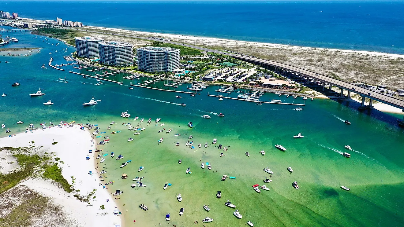 Perdido Pass full of boats in Orange Beach, Alabama.