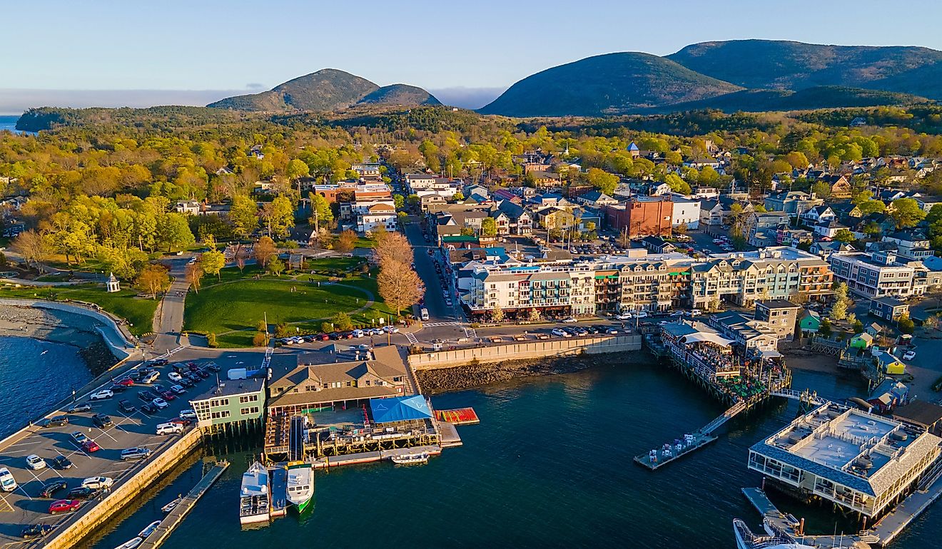 Aerial view of Bar Harbor, Maine.