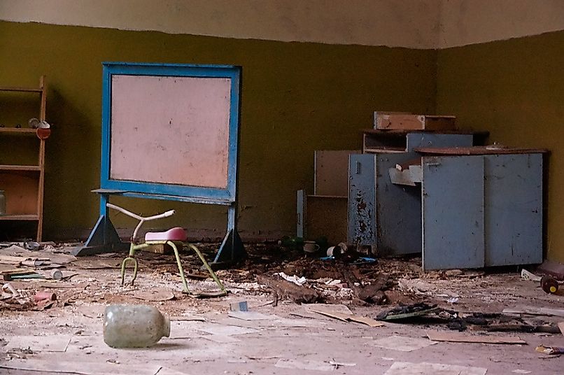 Abandoned kindergarten in the now uninhabitable Ukrainian city of Pripyat following the Chernobyl Disaster.