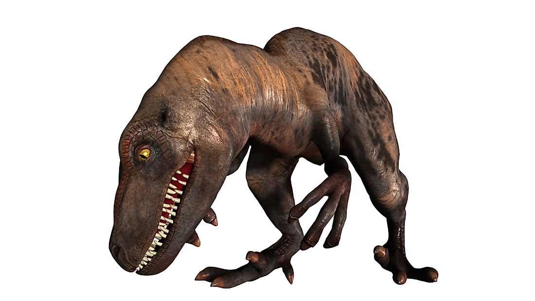 A 3D rendering of a velociraptor. 