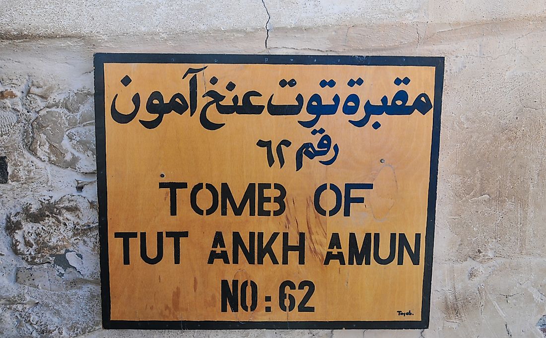 A sign showing the Tomb of King Tut in Egypt.
