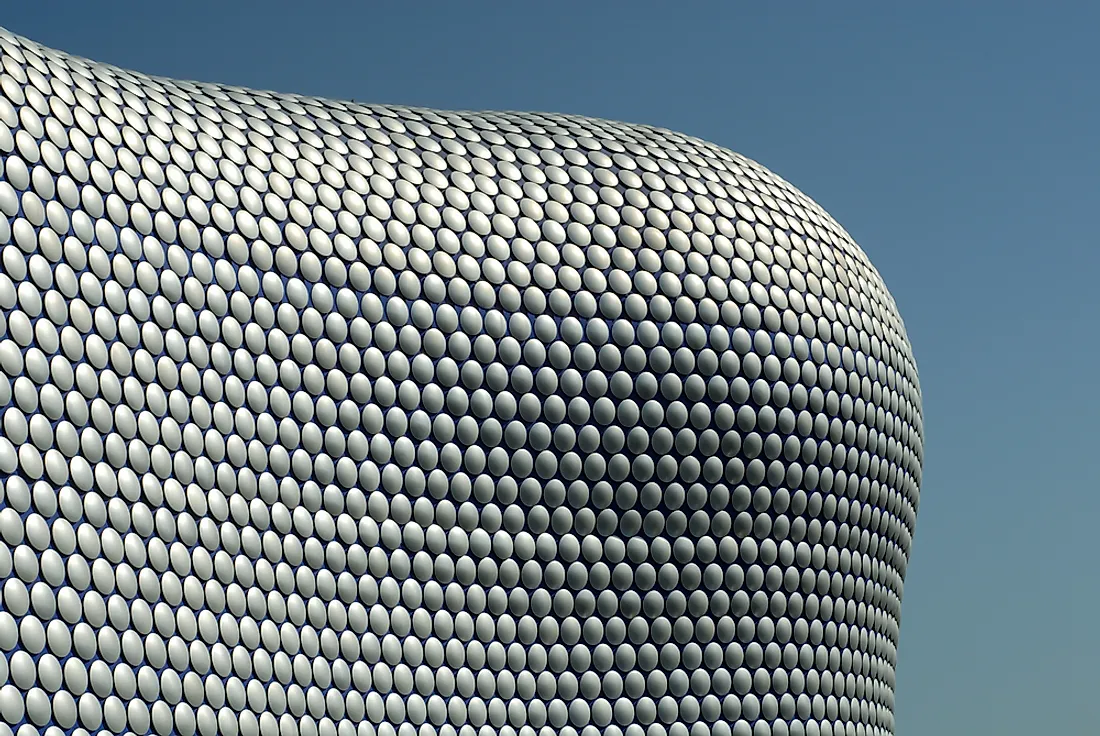 The unique exterior of the Bullring, Birmingham. The Bullring is one of the largest shopping centres in England. 