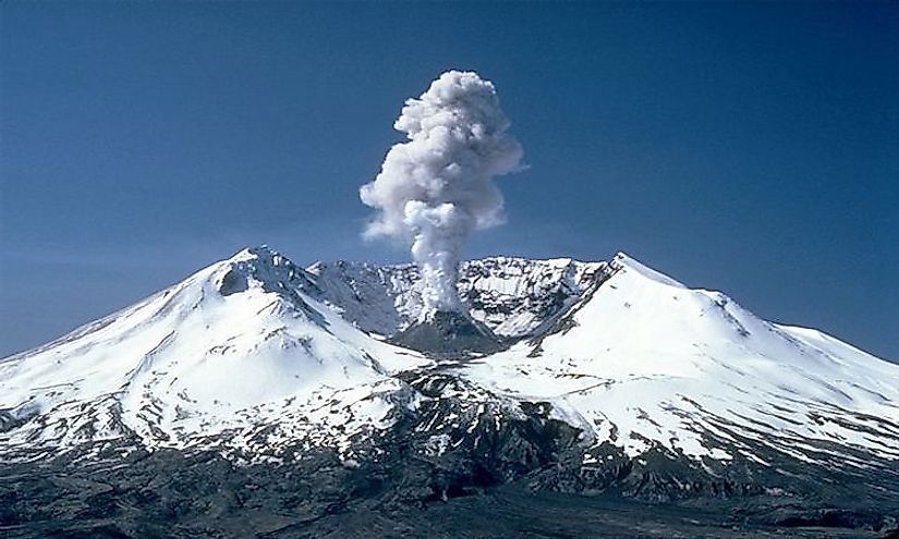 Mount St. Helens photographed during a 1982 eruption.