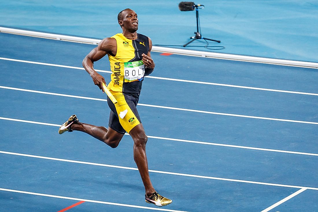 Usain Bolt at the Summer Olympics in Rio de Janeiro. Editorial credit: Petr Toman / Shutterstock.com. 