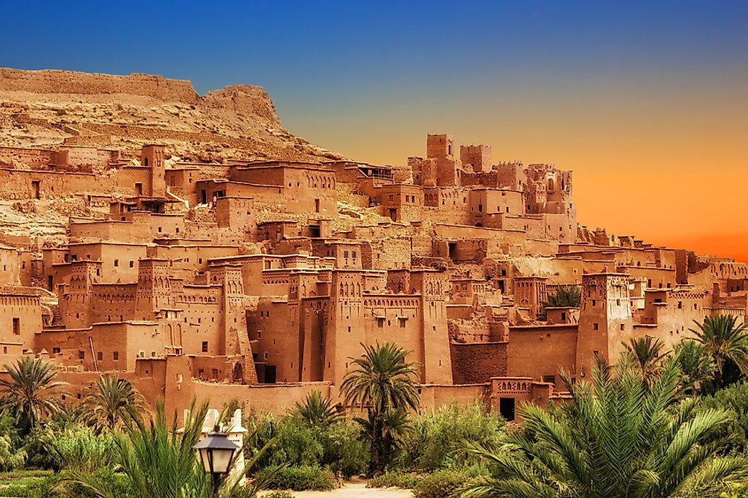 Kasbah Ait Ben Haddou, located in the Atlas Mountains of Morocco, is a World Heritage Site. 