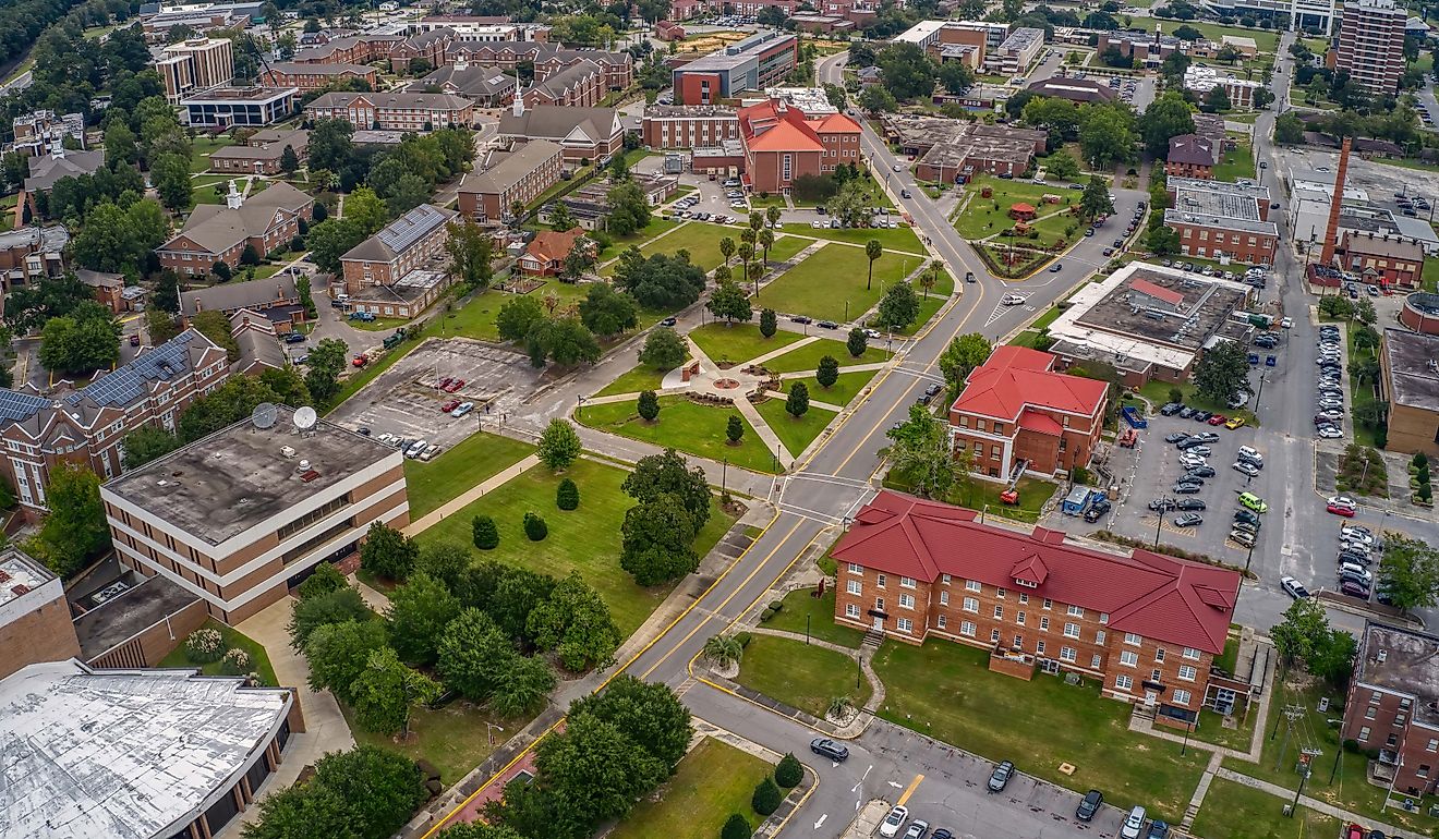 Aerial view of a public university in Orangeburg, South Carolina.