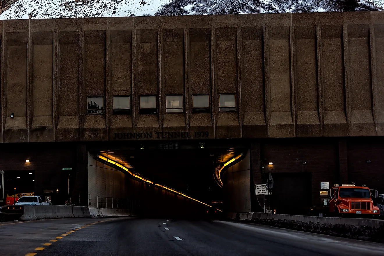 Cars entering the Eisenhower-Johnson Memorial Tunnel, the highest tunnel in the U.S. Editorial credit: Kristi Blokhin / Shutterstock.com