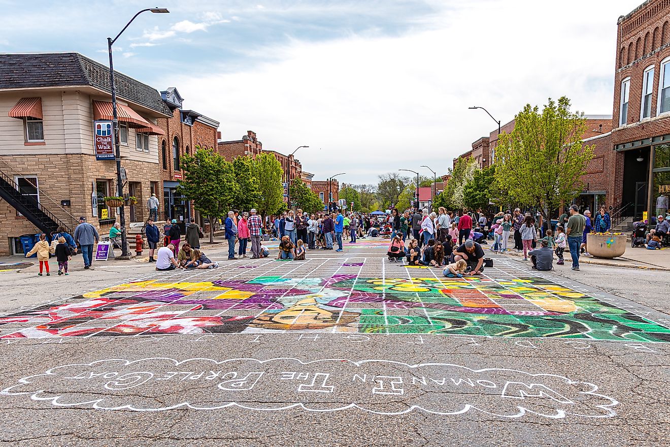 Chalk the Walk Event in Mount Vernon, Iowa. Image credit: Jessica Connery / Shutterstock.com.