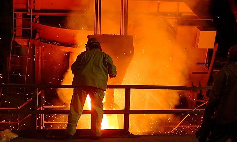 The scene at a steel production plant.