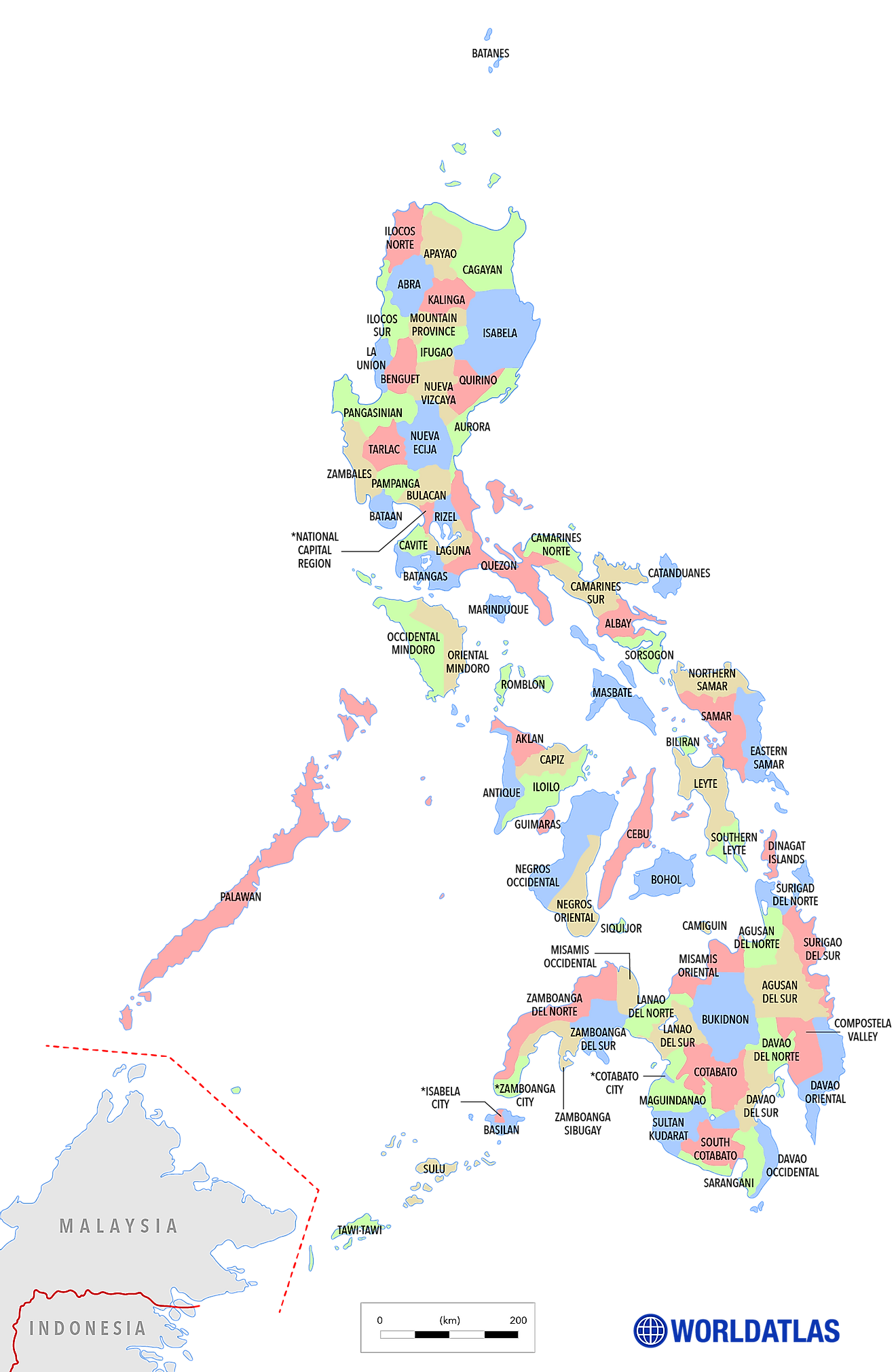 Mapa político de Filipinas que muestra sus principales divisiones administrativas y la ciudad capital - Manila