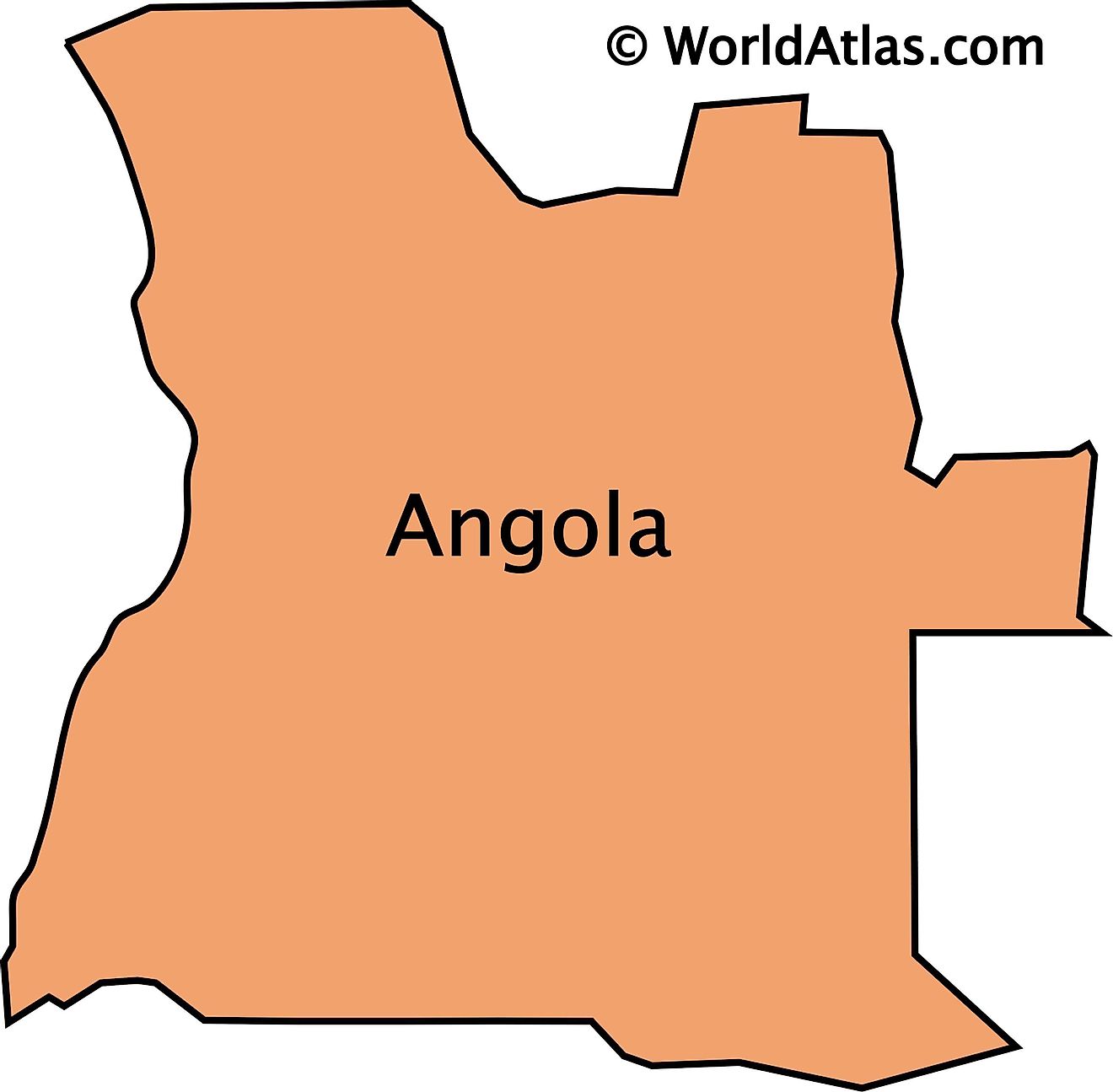 Esquema del mapa de Angola que no incluye el enclave de Cabinda. 