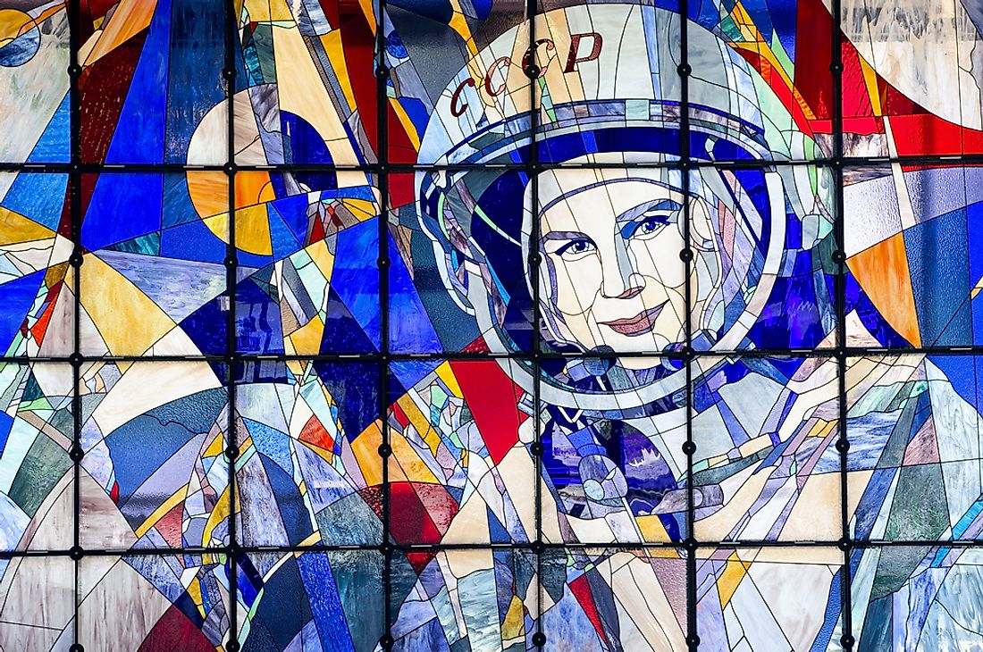 Stained glass window depicting cosmonaut Valentina Tereshkova. Editorial credit: bastetamon / Shutterstock.com