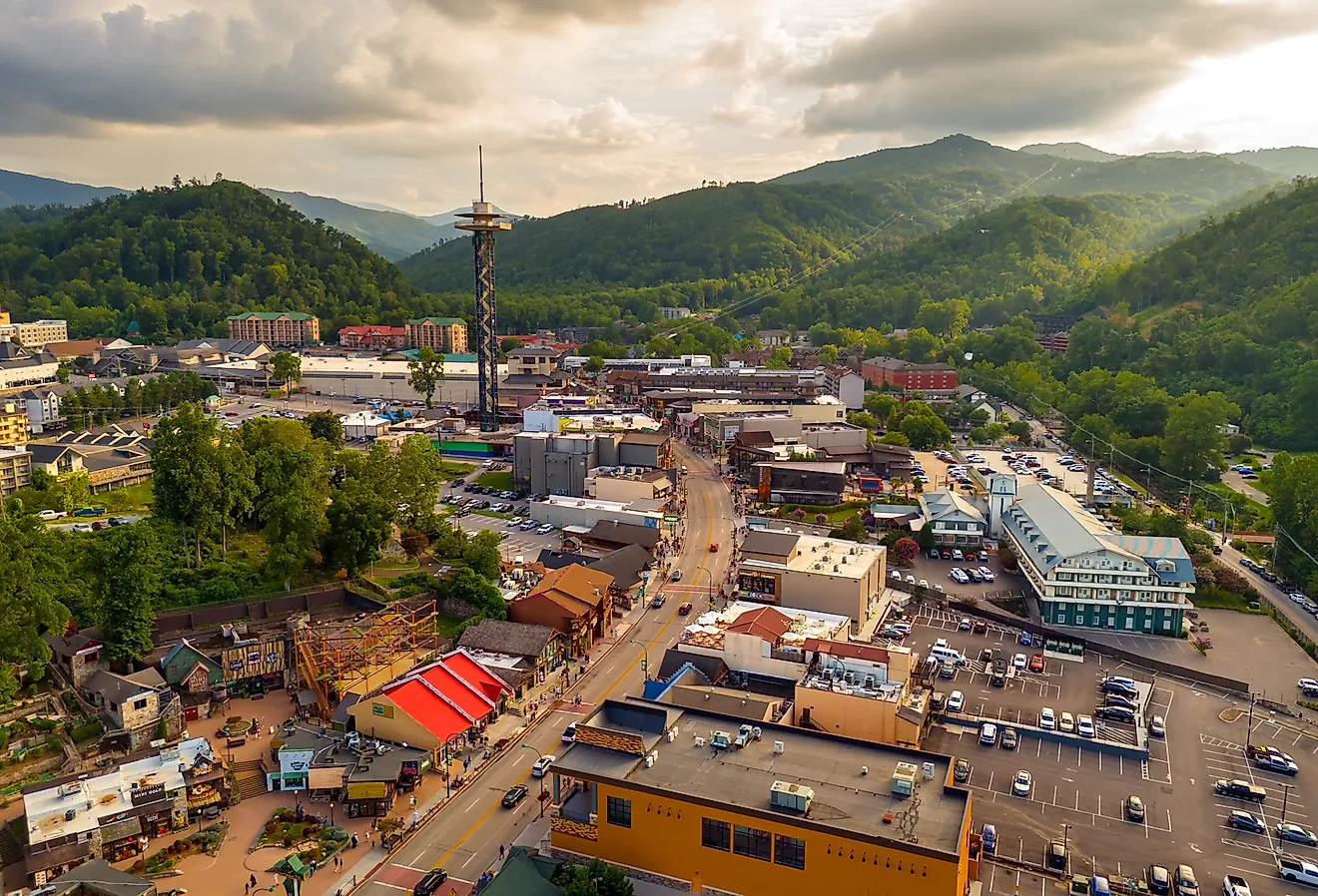Aerial view of Gatlinburg, Tennessee. Editorial credit: Bilanol / Shutterstock.com