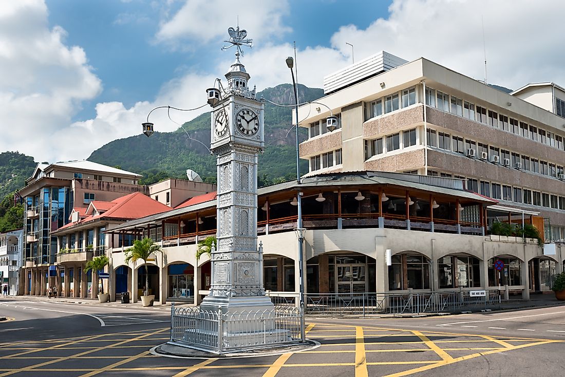 The Victoria Clock Tower, also known as Little Big Ben, in Victoria, Seychelles.