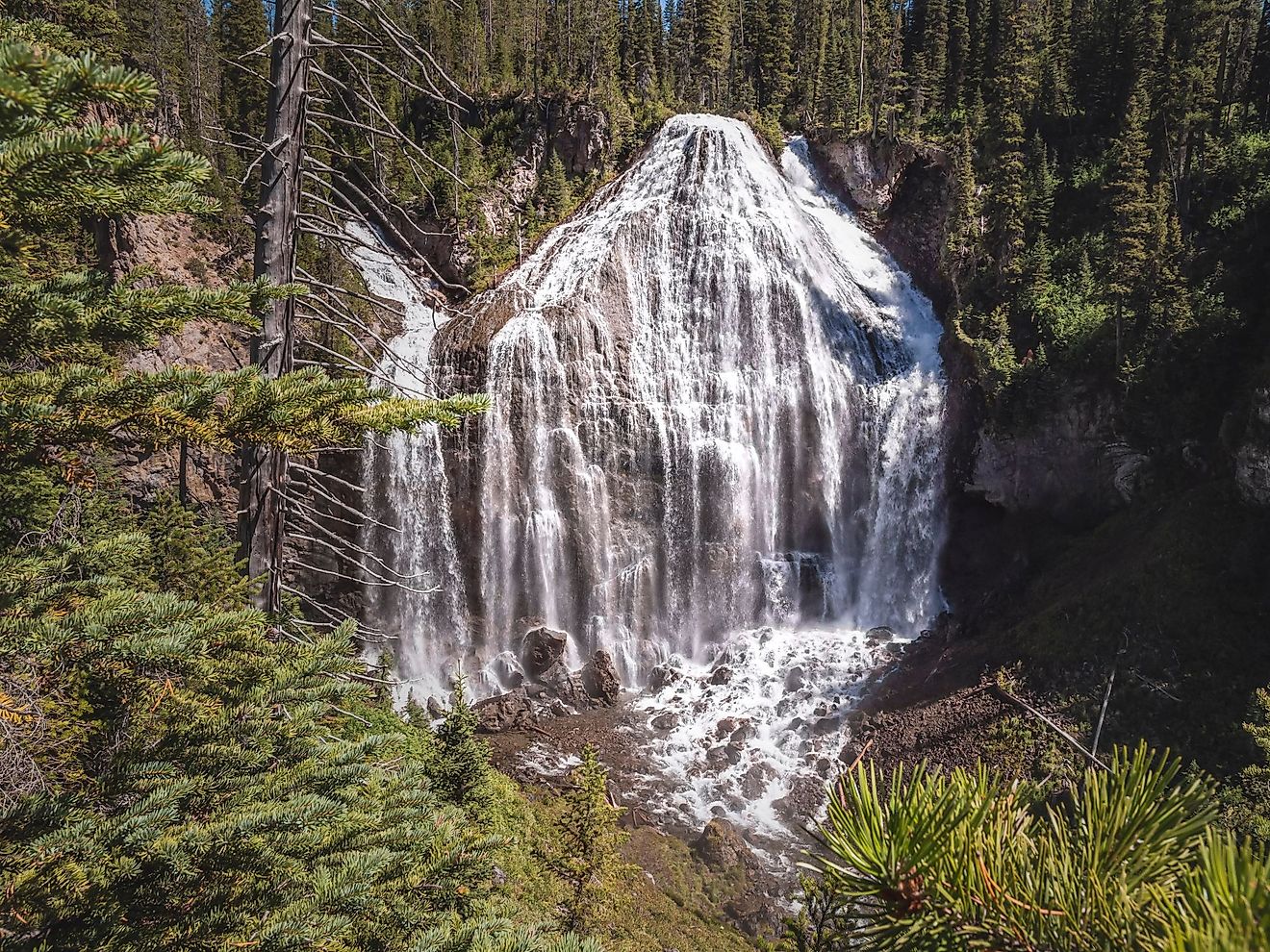 Union Falls waterfall in the Yellowstone National Park in Wyoming.