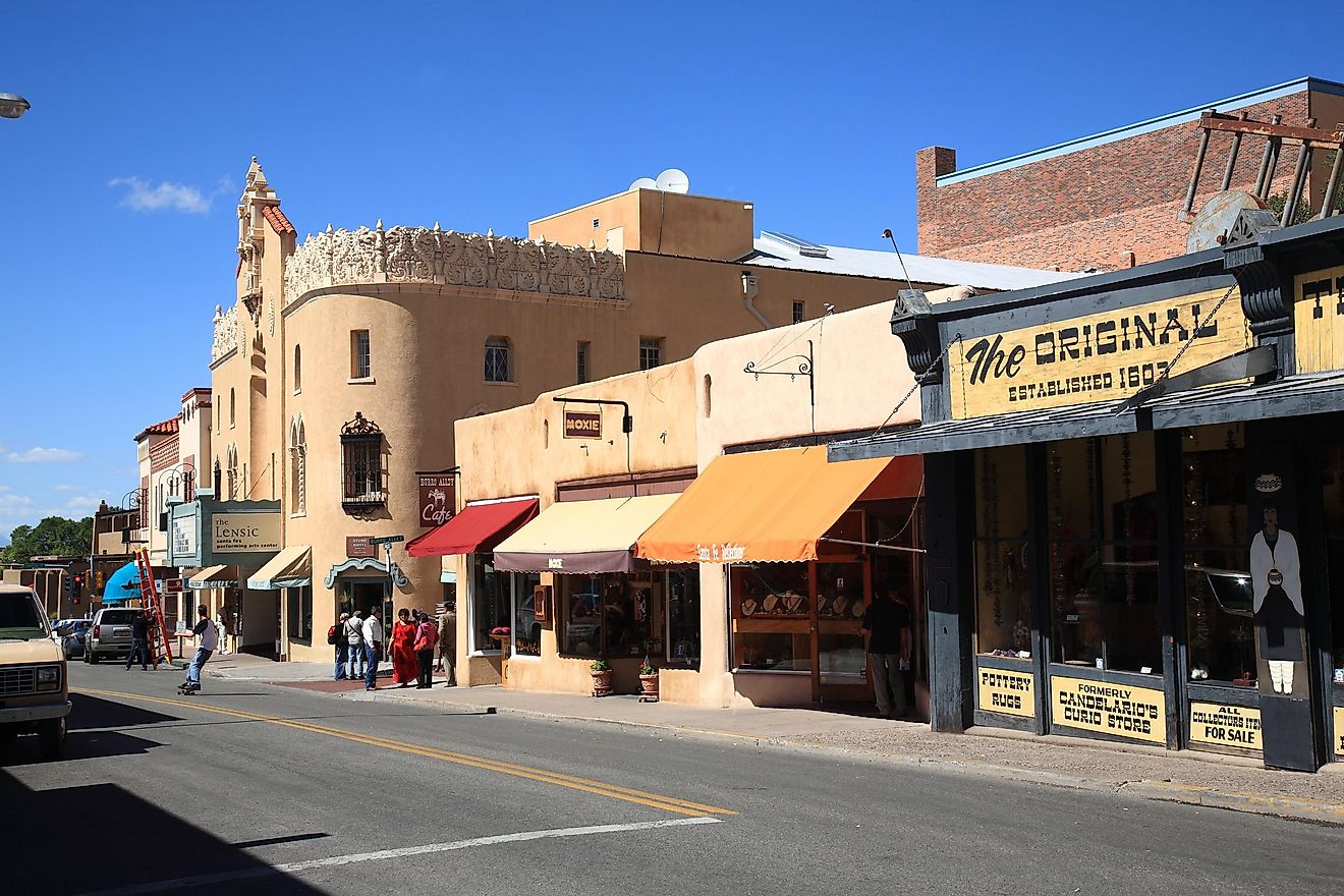 A street containing stores, shops, cafes and art galleries on September 23, 2010 in Santa Fe, New Mexico