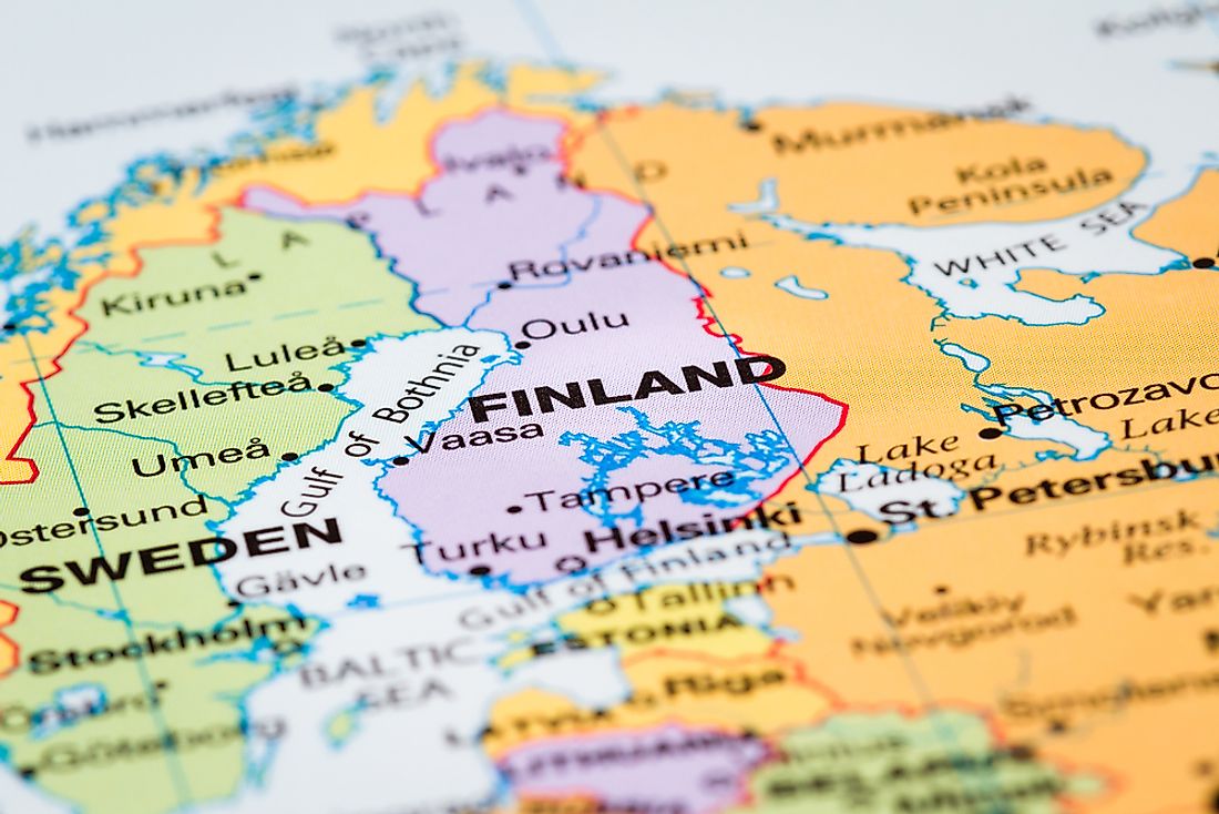 A map showing Finland's position in Europe. 