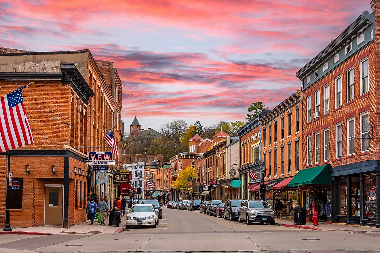 Historical Main Street in Galena, Illinois. Image credit Nejdet Duzen via Shutterstock