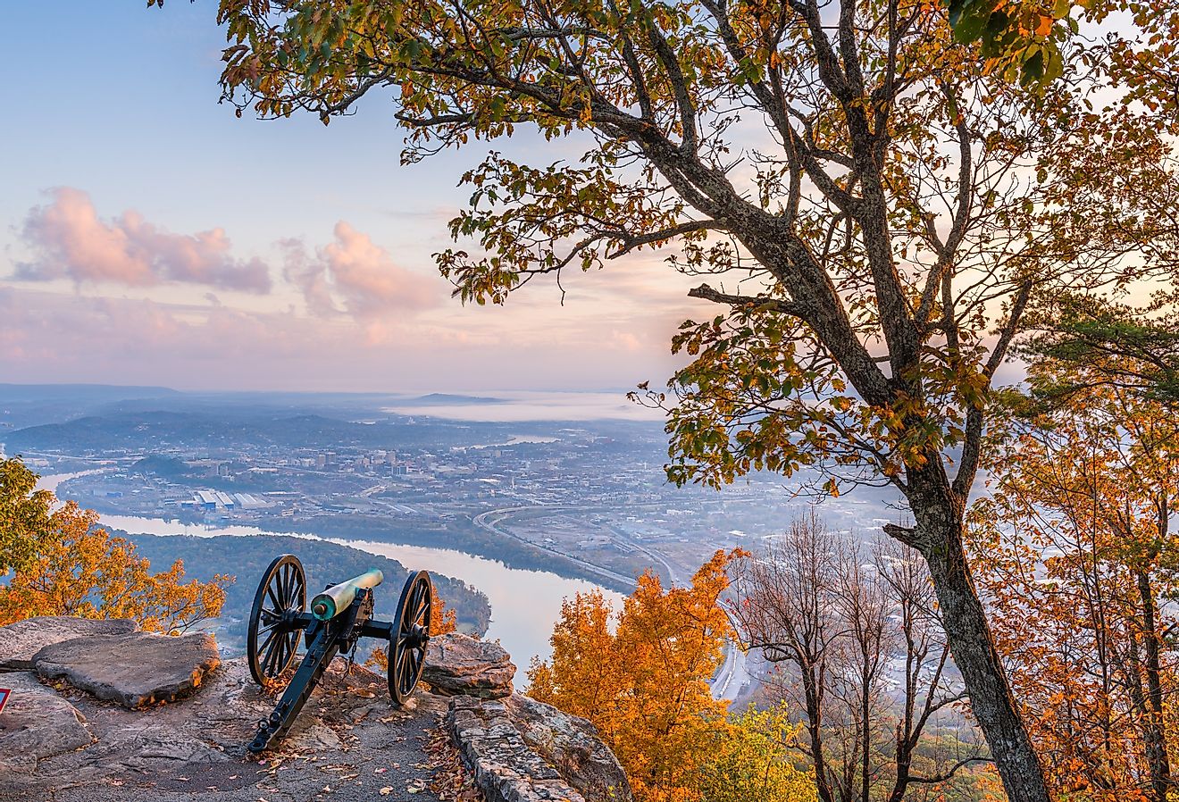 Chattanooga, Tennessee, view from Lookout Mountain at dawn in the fall.