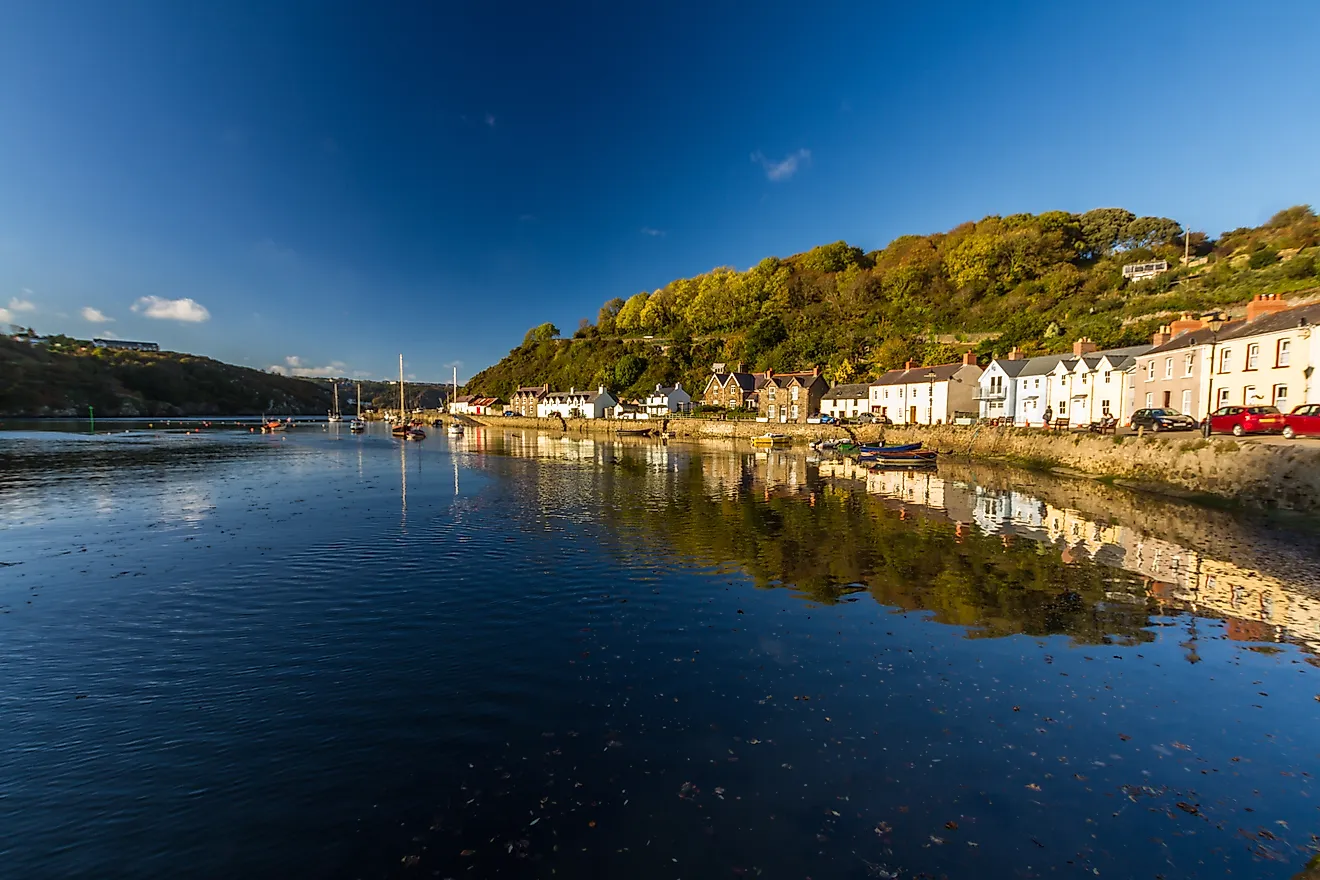 Fishguard harbour, Wales, at sunset. 
