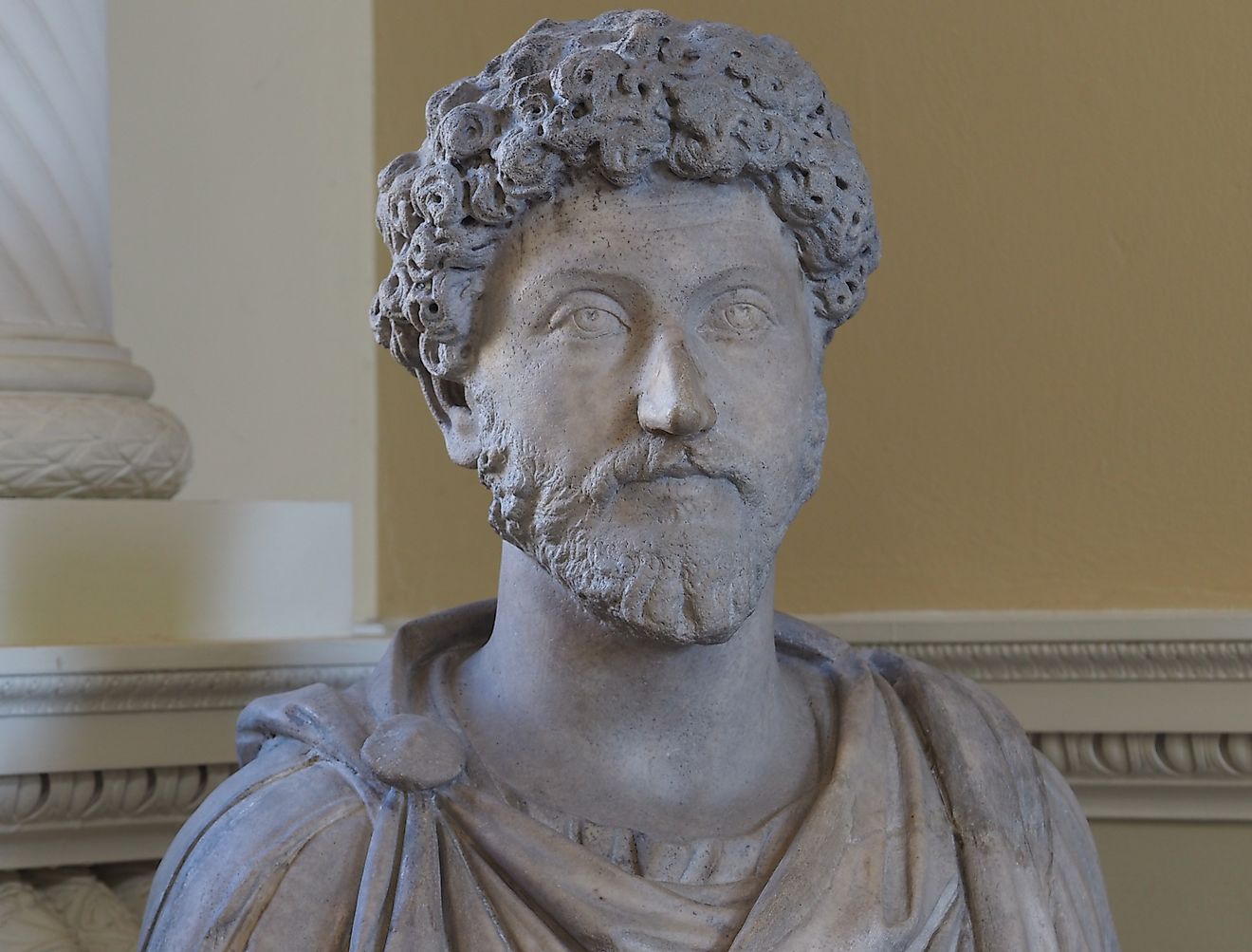 Statue of the head of Emperor Marcus Aurelius, a Stoic philosopher.