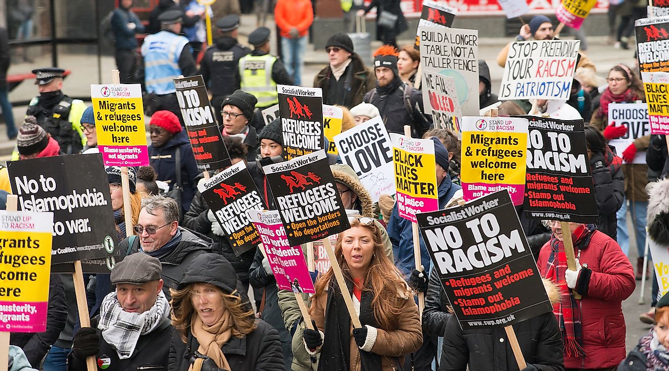 London, UK. 17th March 2018. Thousands gathered at Portland Place, London, for the March Against Racism. Image credit: John Gomez/Shutterstock.com