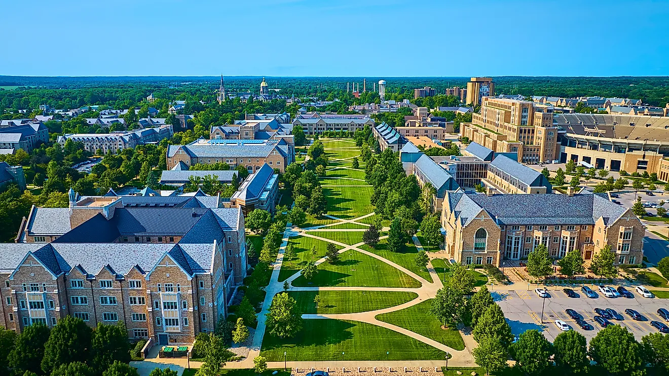 Aerial of University Campus with Green Spaces and Academic Buildings