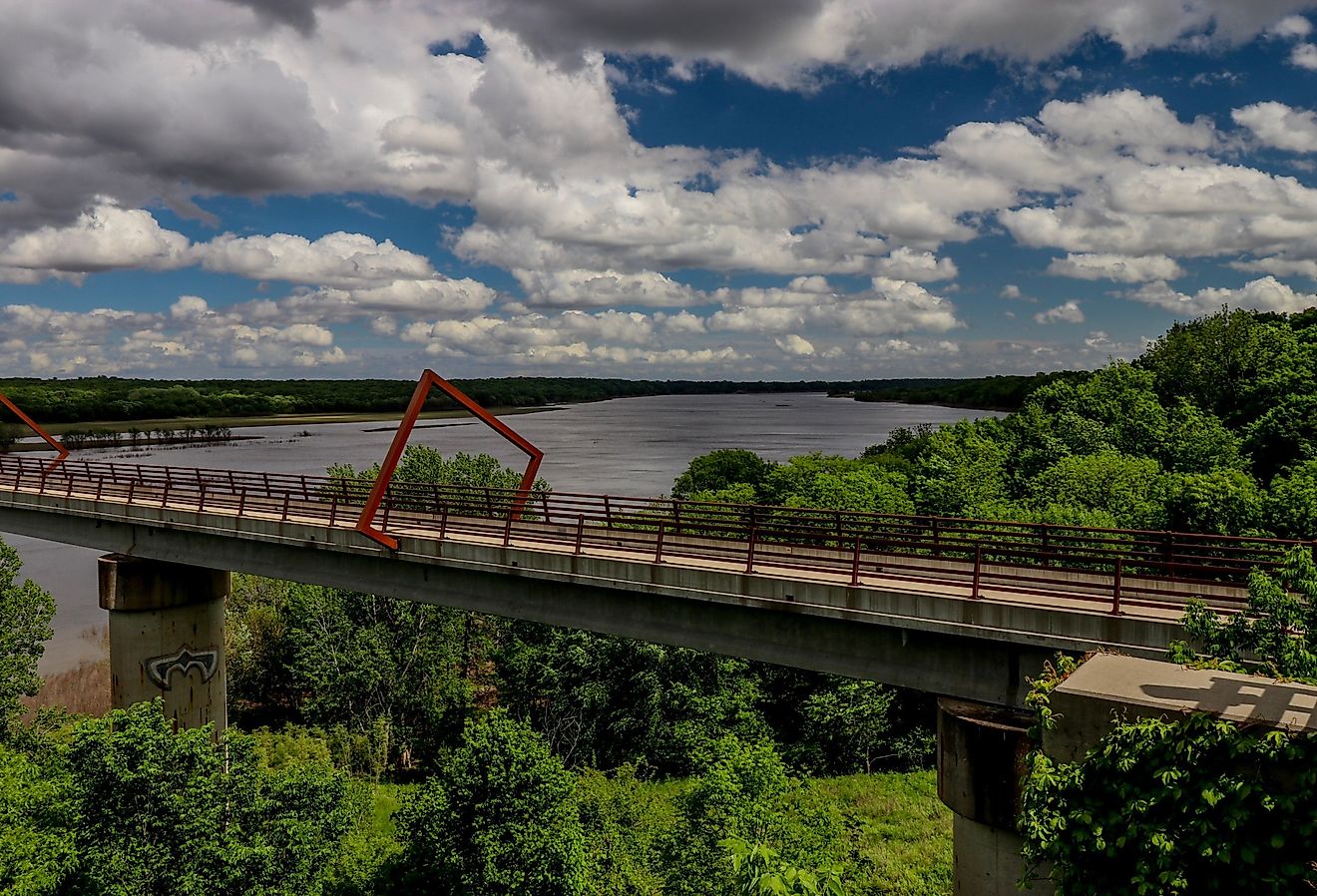 High Trestle Trail and bridge aerial view in Madrid, Iowa