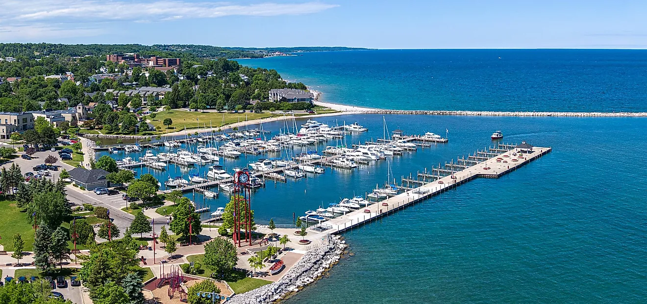 Aerial view of the Waterfront Park in Petoskey, Michigan.