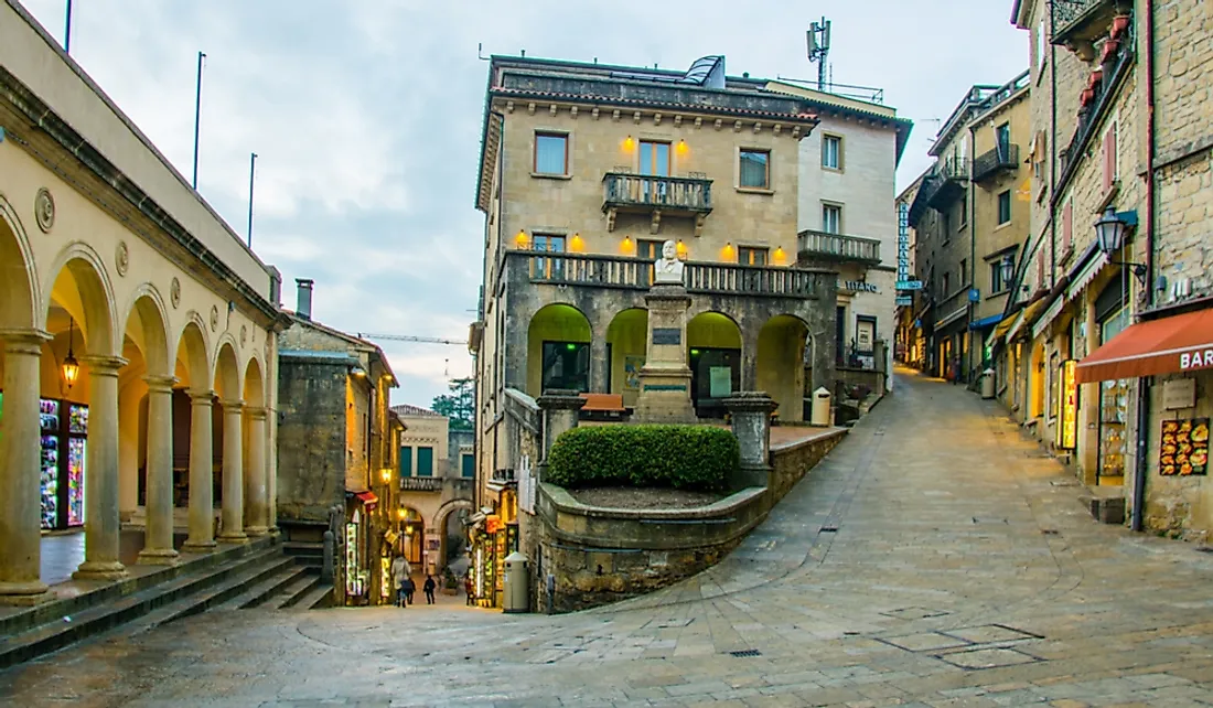 Historical center of San Marino city on the slopes of Monte Titano. Editorial credit: trabantos / Shutterstock.com