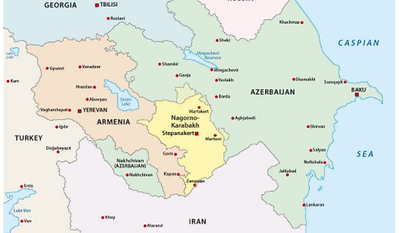 A map showing the location of Nagorno-Karabakh, 