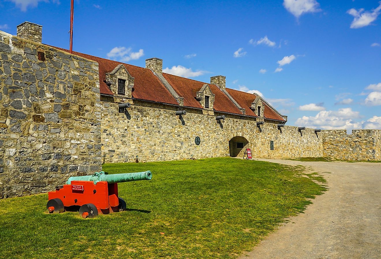 Exterior wall and cannon at the historic Fort Ticonderoga in Upstate New York.