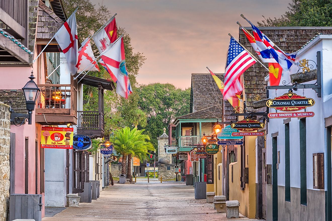Shops and inns line St. George Street in St. Augustine, Florida. Image: Sean Pavone / Shutterstock