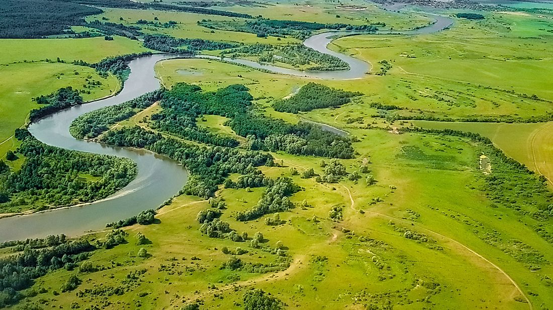 An aerial view of plains in Russia. 