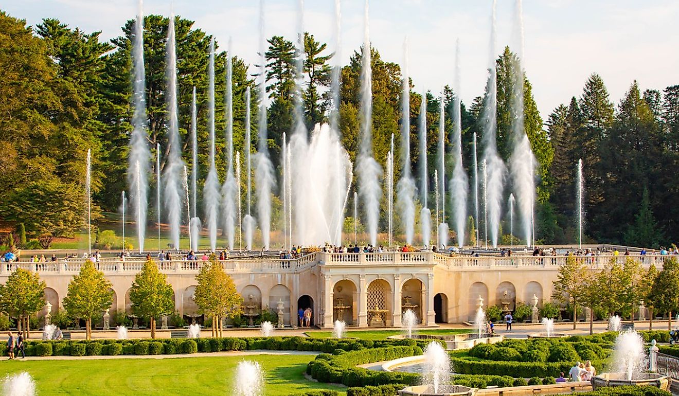 Longwood gardens, fountains, and parks in Pennsylvania. Image credit Photo Spirit via Shutterstock