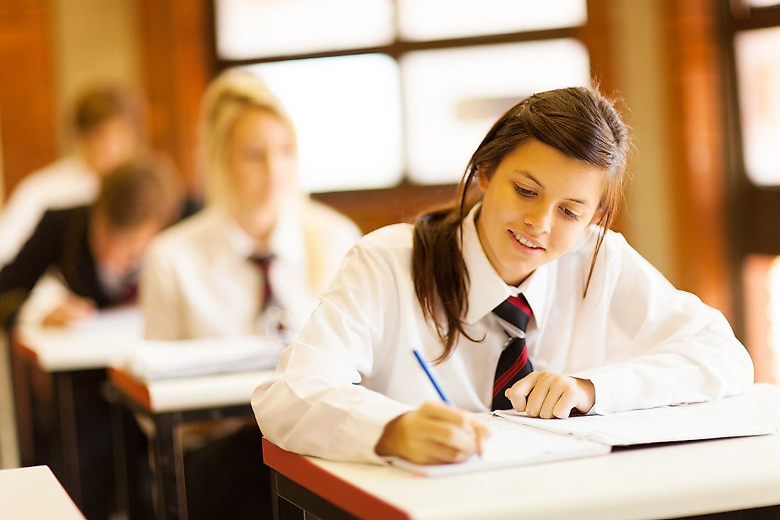 Girls studying in a classroom. 