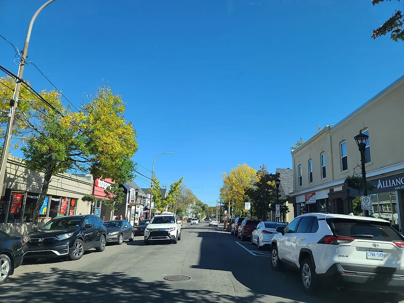 A street shot along the main drag of Wolfville NS, which is home to Acadia University.