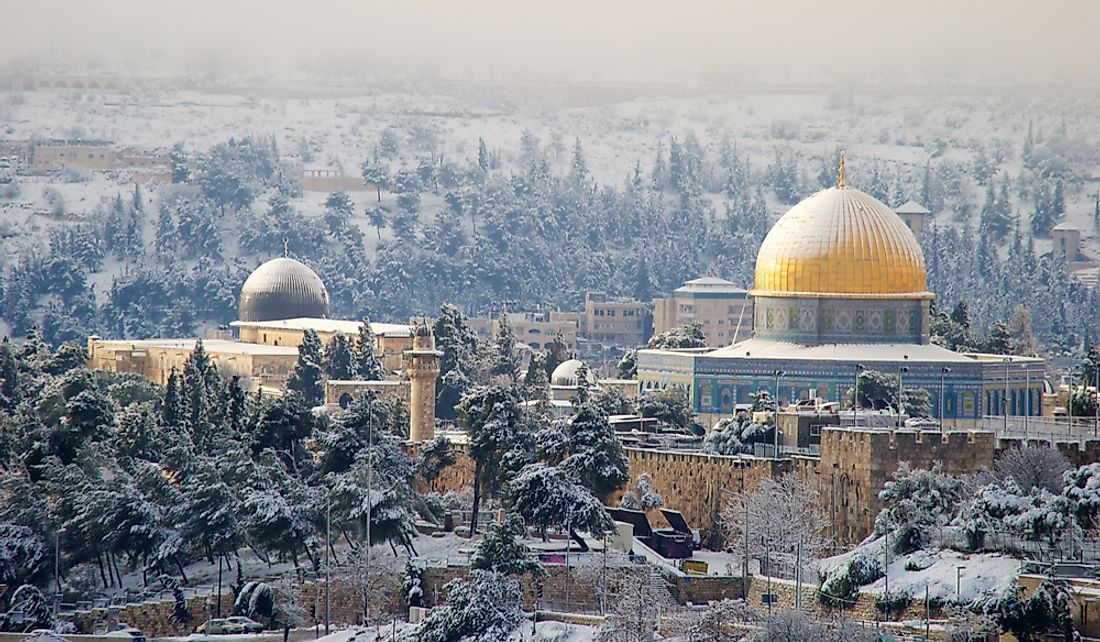 Snowfall over Jerusalem, Israel. 