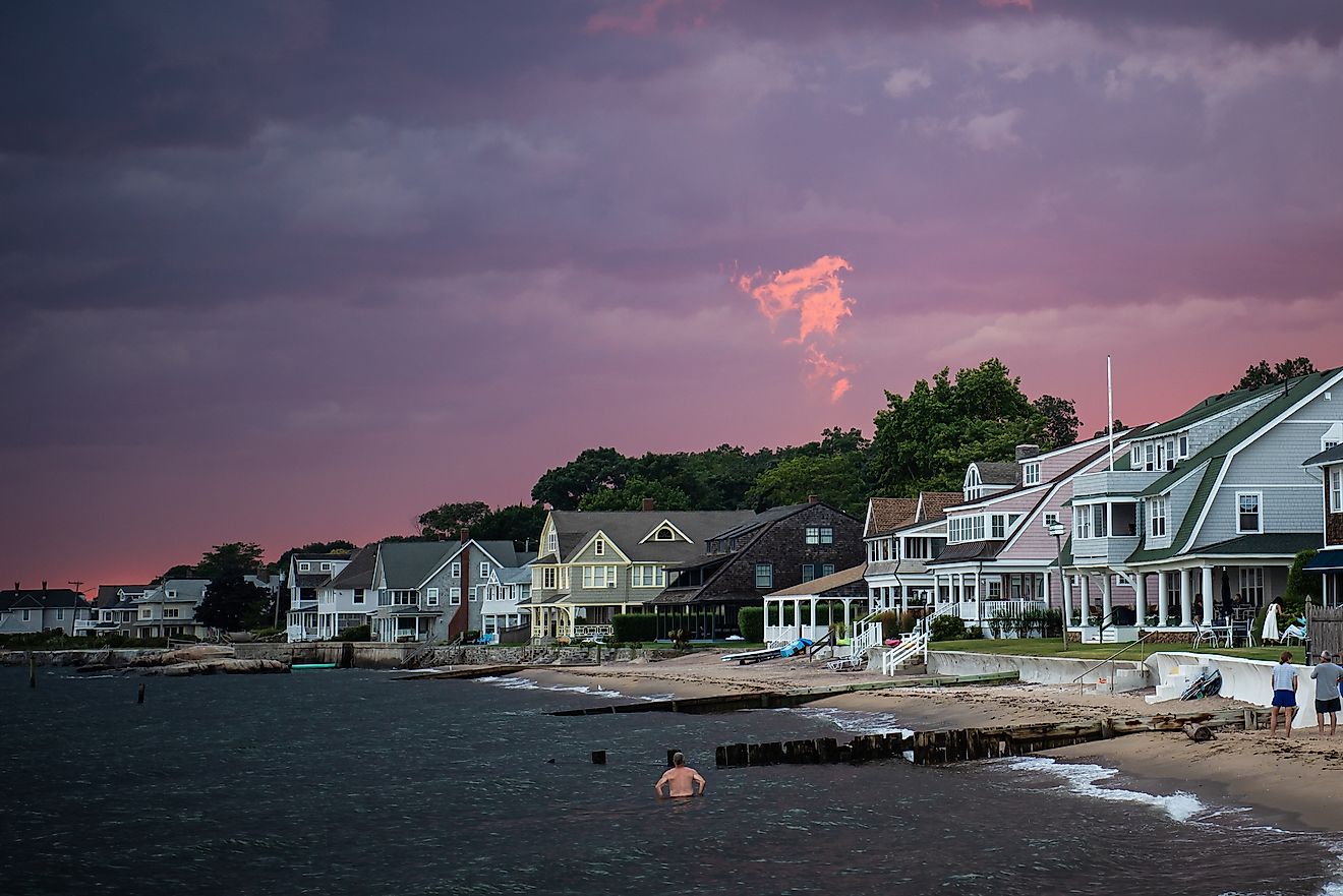 Blue hour after sunset in Madison Connecticut from East Wharf beach