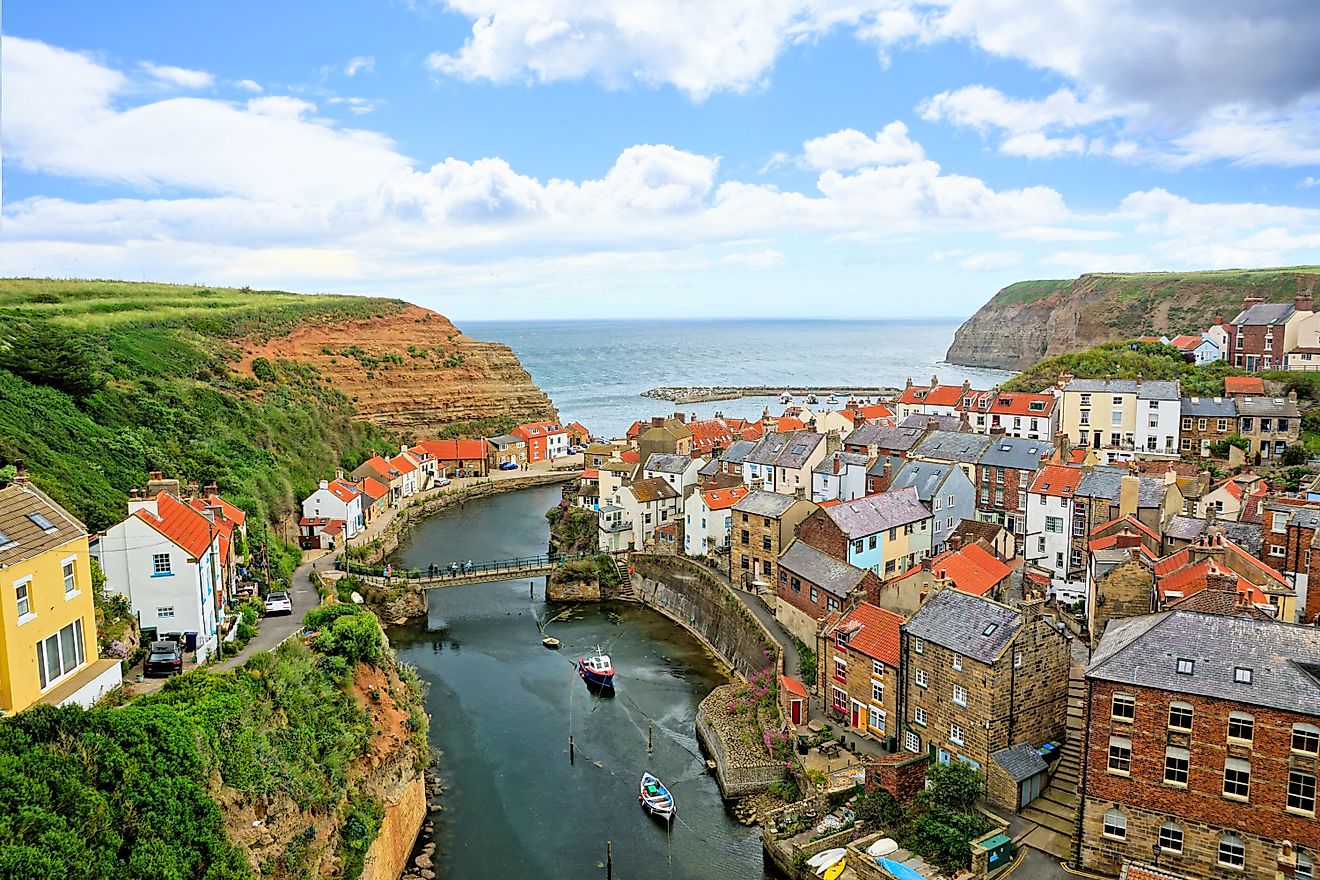 View over the old fishing village of Staithes in North Yorkshire, England.