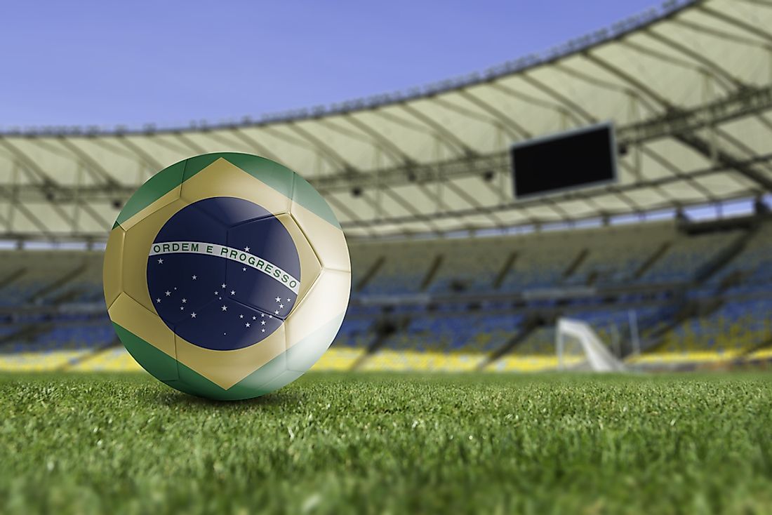 A football showing the Brazilian flag. 