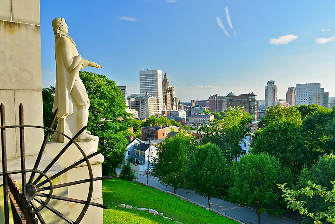 A statue of Roger Williams in Providence, Rhode Island. 