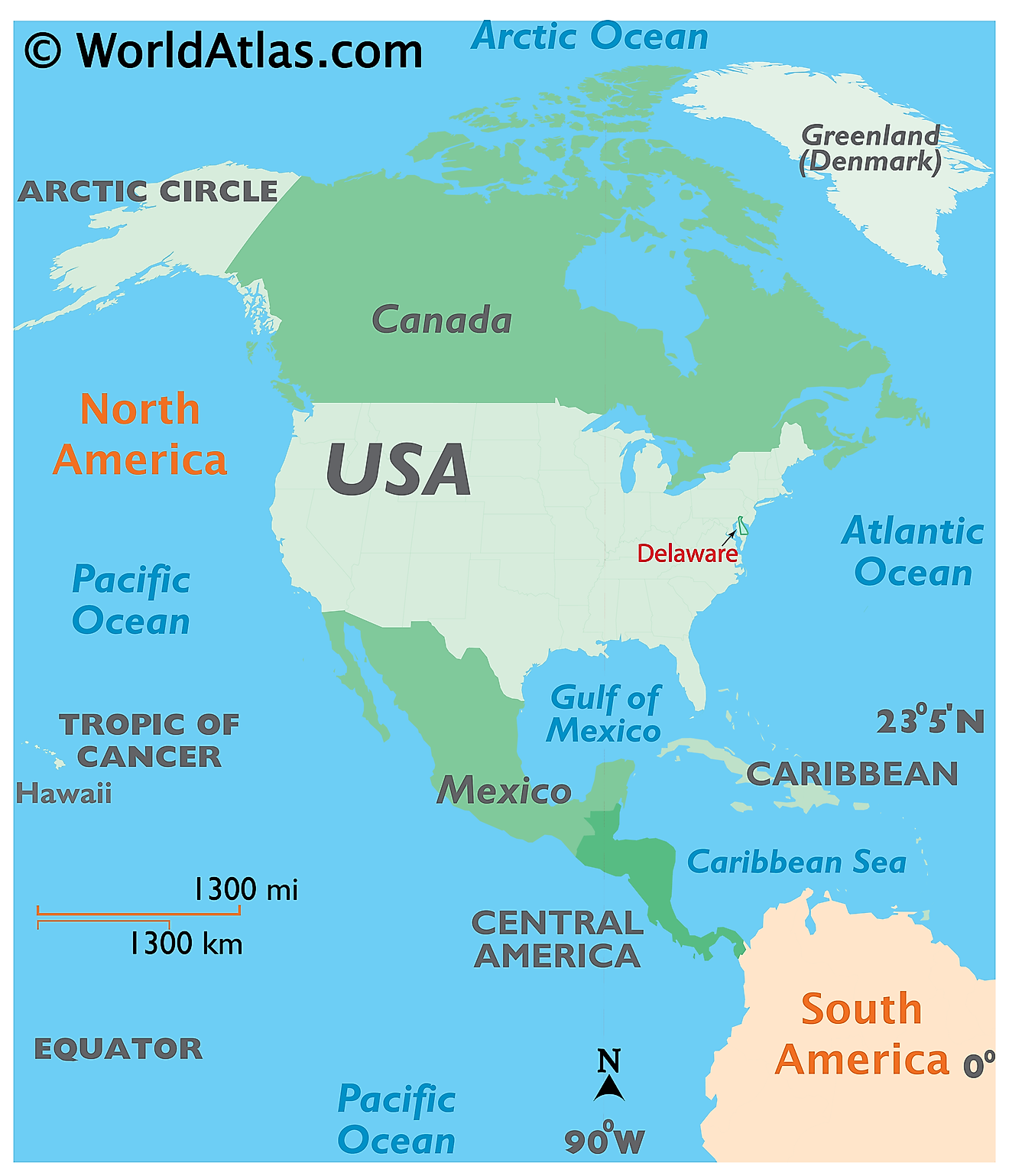 Mapa que muestra la ubicación de Delaware en el mundo.