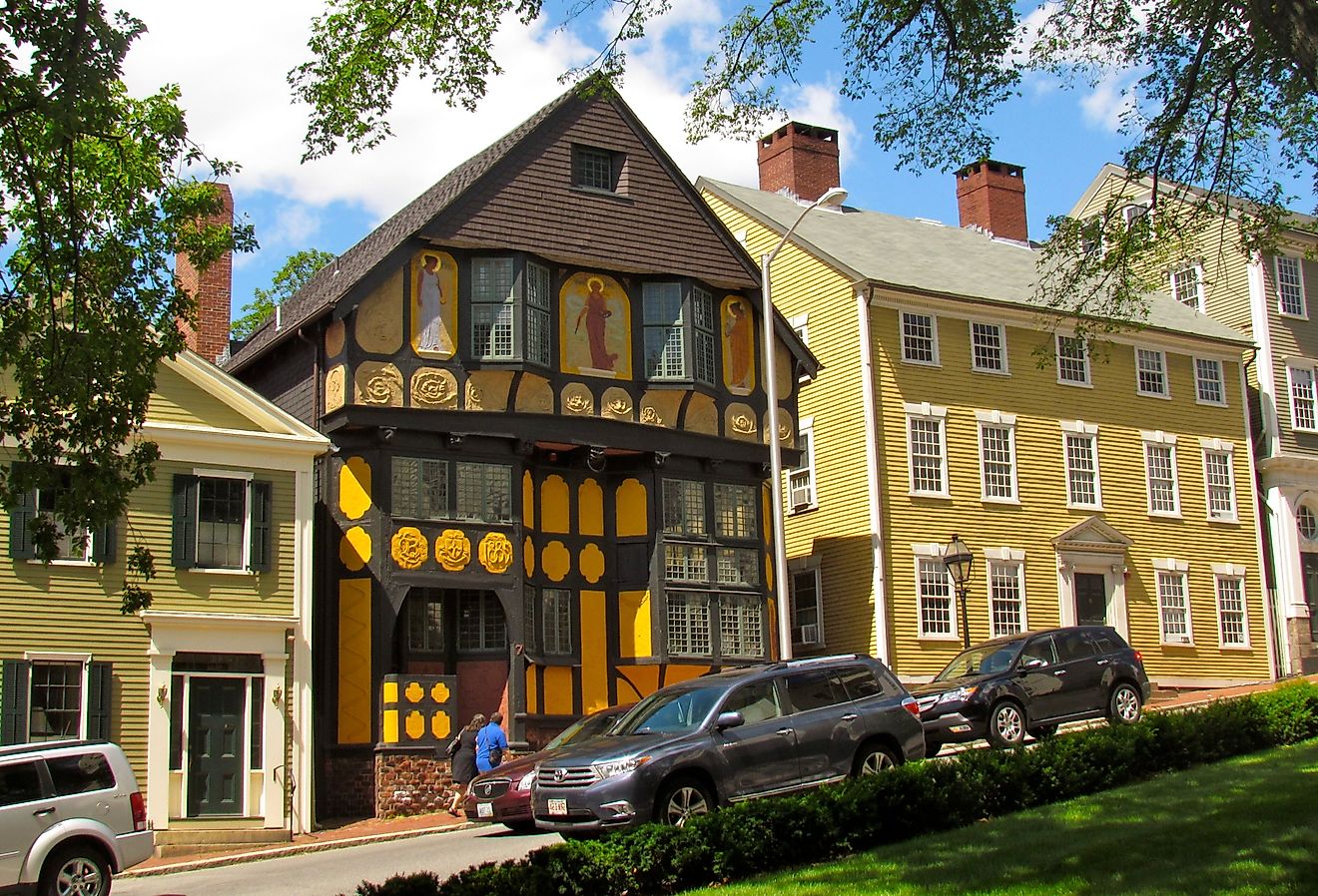 View of the Fleur-de-Lys studios and historic architecture along Thomas Street in College Hill