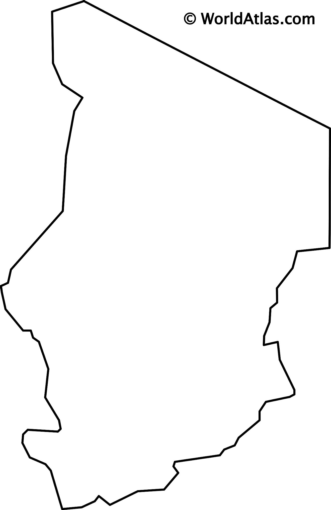 Mapa de contorno en blanco de Chad