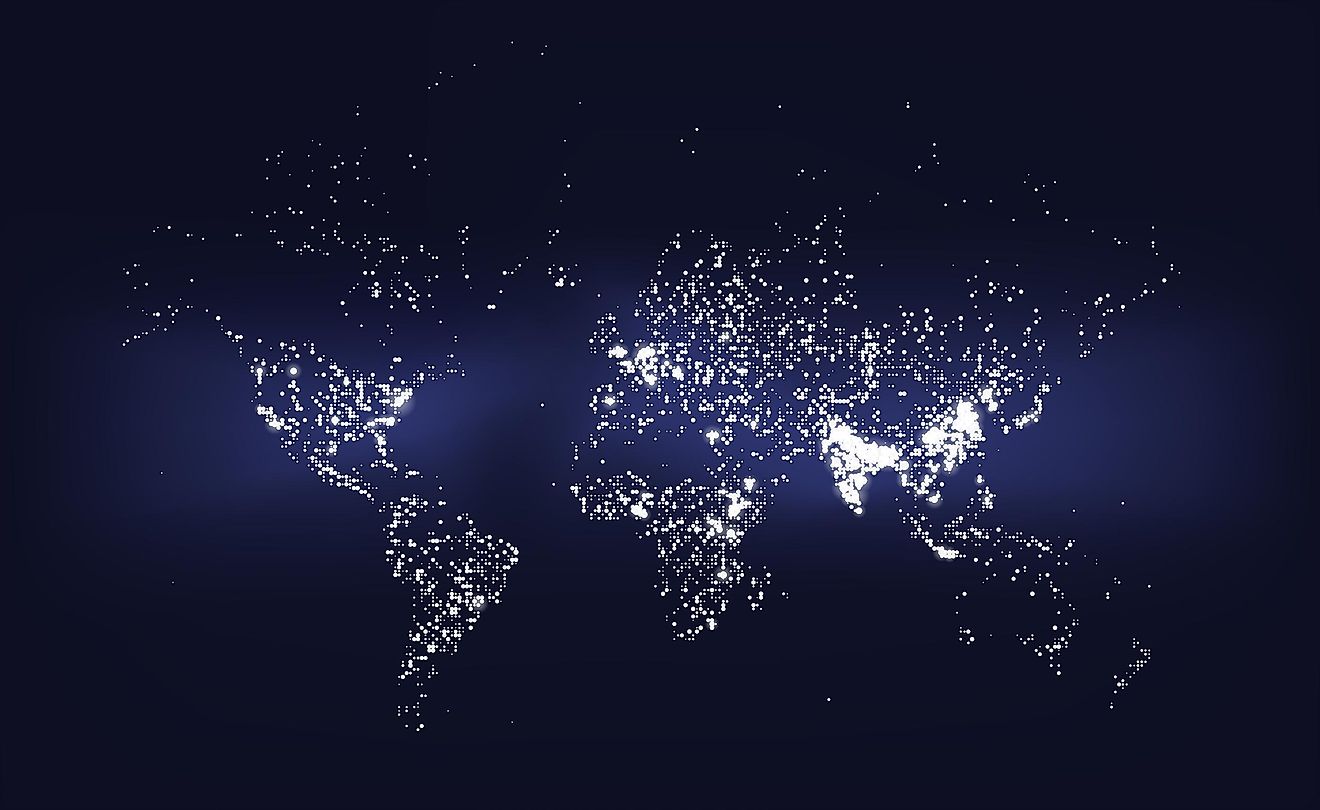 A map showing the density of the world's population. 